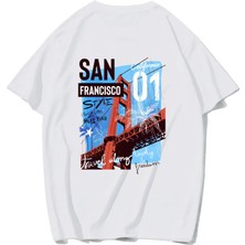 Brz Collection Unisex Oversize Arka Baskılı San Francisco T-Shirt (Beyaz)