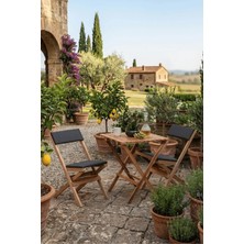 Reyo Ahşap Katlanır Döşeme Minderli 3'lü Bistro Set Bahçe Takımı Naturel Antrasit