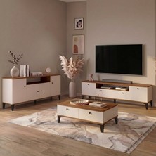 Yurupa Valaris Tv Ünitesi Orta Sehpa Konsol Takımı Modern Ayaklı 3'lü Set Ceviz-Kaşmir Vıs6-Cka