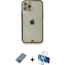 Pileli Store Pilelistore™ iPhone 12 Pro Kılıf Eksen Minimal Koleksiyonu - Siyah 3D Antistatik Seramik Nano Ekran Koruyucu + Metal Kamera Lens Koruma Cam - Mı