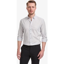 Pierre Cardin Erkek Açık Gri Keten Görünümlü Slim Fit Uzun Kollu Gömlek 50325355-VR001