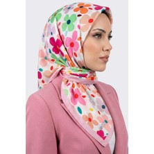 Hadiora Kadın Beyaz Çok Renkli Çiçek Desenli Organik Pamuk Soft Eşarp