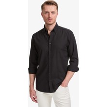 Pierre Cardin Erkek Siyah %100 Pamuk Keten Görünümlü Slim Fit Uzun Kollu Gömlek 50325355-VR046