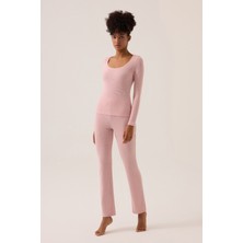 Los Ojos x Ece Pembe Modal Kumaşlı Uzun Kollu Eşofmanlı Pijama Takımı Ribbed Pj2