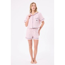 Marısılk™ Seastrıpe Kadın Yazlık Şortlu Crop Gömlekli Pijama & Lounge Takımı