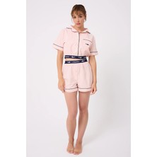 Marısılk™ Seastrıpe Kadın Yazlık Şortlu Crop Gömlekli Pijama & Lounge Takımı
