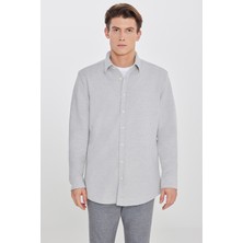 Altınyıldız Classics Erkek Gri Pamuklu Comfort Fit Rahat Kesim Klasik Yaka Örme Gömlek