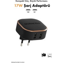 Duracell 17W 2×USB-A Seyahat Şarj Adaptörü  – Çift Çıkışlı Telefon Şarj Cihazı Siyah
