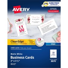 Avery Yazdırılabilir Kartvizitler, Mürekkep Püskürtmeli Yazıcılar, 1.000 Kart, 2 x 3.5, Temiz Kenar,