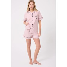 Marısılk™ Seastrıpe Kadın Yazlık Şortlu Uzun Gömlekli Pijama & Lounge Takımı