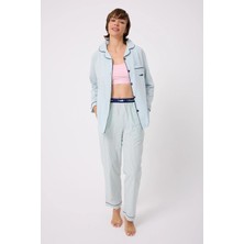 Marısılk™ Seastrıpe Premium Dokuma Uzun Kollu Uzun Pantolonlu Kadın Pijama & Lounge Takımı