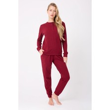 Ocean Rıpple™ Premium Örme Pamuk Uzun Kollu Henley & Uzun Pantolonlu Kadın Pijama Takımı