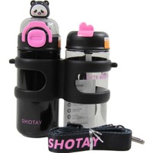 Shotay ST-8903 330ML+450ML Çift Kullanım Pipetli Siyah Matara