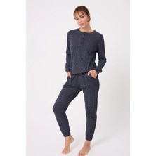 Ocean Rıpple™ Premium Örme Pamuk Uzun Kollu Henley & Uzun Pantolonlu Kadın Pijama Takımı