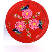 Dedemin Emayeleri Tepsi Kırmızı Kuşlu (33 Cm)