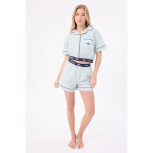 Marısılk™ Seastrıpe Kadın Yazlık Şortlu Crop Gömlekli Pijama & Lounge Takımı