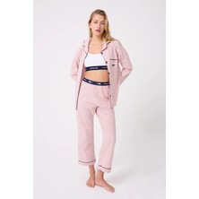 Marısılk™ Seastrıpe Premium Dokuma Uzun Kollu Crop Pantolonlu Kadın Pijama & Lounge Takımı
