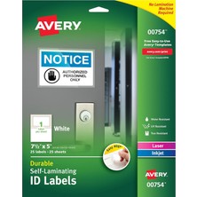 Avery 00754 Easy Align Kendinden Laminasyonlu Kimlik Etiketleri, Lazer/mürekkep Püskürtmeli, 5 x 7 1