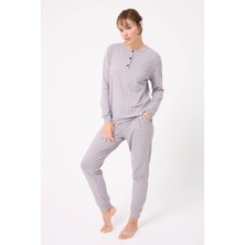 Ocean Rıpple™ Premium Örme Pamuk Uzun Kollu Henley & Uzun Pantolonlu Kadın Pijama Takımı