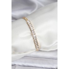 Uravas Store 14K Gold Renk Kaplama Zirkon Taşlı Baget Model cm Kadın Bileklik