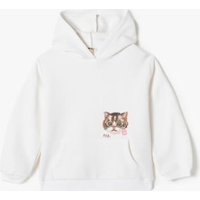 Koton Koton Kapşonlu Sweatshirt Kedi Baskılı Uzun Kollu Şardonlu