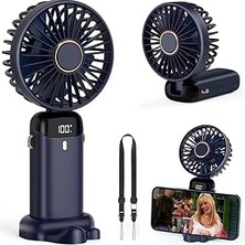 Uravas Store Mini El Fanı 5 Kademeli Dijital LED Göstergeli Boyun Askılı Mini Klima Vantilatör Lacivert