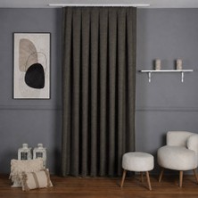 Mebelport Curtain Sık Pileli Keten Blackout Perde - %100 Karartma Fon Perde - Hazır Korniş Dikimli
