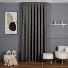 Mebelport Curtain Sık Pileli Keten Blackout Perde - %100 Karartma Fon Perde - Hazır Korniş Dikimli
