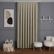 Mebelport Curtain Sık Pileli Keten Blackout Perde - %100 Karartma Fon Perde - Hazır Korniş Dikimli