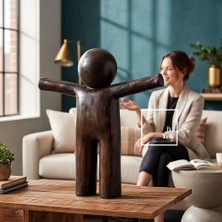 İki Yedi Konsept Modorso 772 Özgürlüğün Formu Ahşap Görünümlü Dekoratif Heykel Modern Salon Ev Ofis Bahçe Obje 56 cm