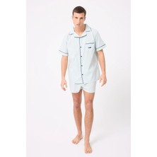Marısılk™ Seastrıpe Erkek Yazlık Şortlu Gömlekli Pijama & Lounge Takımı
