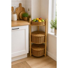 İliva 3 Katlı Bambu Rattan Organizer Sepet Mutfak Banyo Salon Düzenleyici Raf Sebzelik Patates Soğanlık