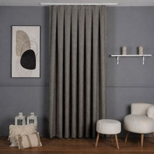 Mebelport Curtain Sık Pileli Keten Blackout Perde - %100 Karartma Fon Perde - Hazır Korniş Dikimli