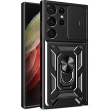 Zenvia Mey Ithalat®  Samsung Galaxy S23 Ultra Kılıf Pars Lens Yüzüklü Silikon - Siyah