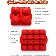 Evolis Kitchen 1 Adet Silikon Muffin Kek Kalıbı 1 Adet Silikon Çikolata Kalıbı ve Buz Kalıbı Isıya Dayanıklı