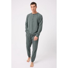 Oceanripple™ Premium Örme Pamuk Uzun Kollu Henley & Uzun Pantolonlu Erkek Pijama Takımı