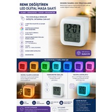 Tekno Hediye Renk Değiştiren LED Dijital Masa Saati – Alarm, Termometre ve Takvim Özellikli Akıllı Saat