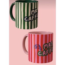 Çok Renkli Mrs. And Mr. Caffeine Temalı Porselen Tasarım Çiftler Için 2li Sevgili Kahve Kupası