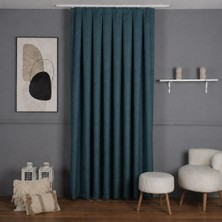 Mebelport Curtain Sık Pileli Keten Blackout Perde - %100 Karartma Fon Perde - Hazır Korniş Dikimli