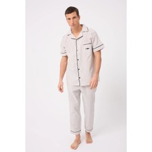 Marısılk™ Seastrıpe Erkek Dokuma Yazlık Kısa Kollu Pantolonlu Pijama & Lounge Takımı