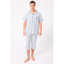 Marısılk™ Seastrıpe Erkek Dokuma Yazlık Kısa Kollu Capri Pantolonlu Pijama & Lounge Takımı