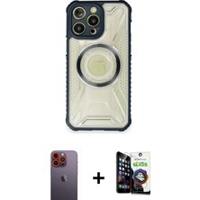 İlk El Grup Pilelistore™ iPhone 12 Pro Max Kılıf Kutup Modern - Şeffaf Temperli Cam Ekran Koruyucu + Neon Fosforlu Kamera Lens - Tu