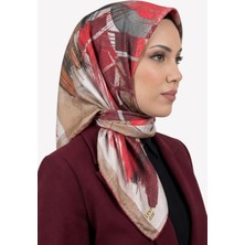 Hadiora Kadın Bordo Bej Soyut Desenli Kristal Eşarp