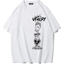 Brz Collection Unisex Oversize Smile, Attain Success T-Shirt (Beyaz)