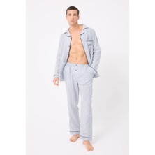 Marısılk™ Seastrıpe Premium Dokuma Uzun Kollu Uzun Paçalı Erkek Pijama Takımı