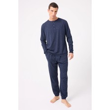 Oceanripple™ Premium Örme Pamuk Uzun Kollu Henley & Uzun Pantolonlu Erkek Pijama Takımı