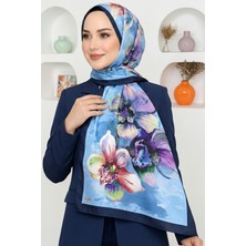 Hadiora Kadın Mavi Orkide Desenli Soft Şal