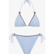 Brandhills Mavi Renk Süet Görünümlü Üçgen Bikini Takımı