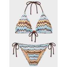 Brandhills Etnik Desenli Mavi Renk Üçgen Bikini Takımı