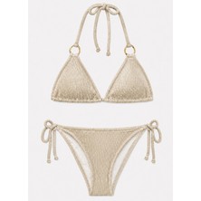 Brandhills Gold Renk Simli Fitilli Üçgen Bikini Takım